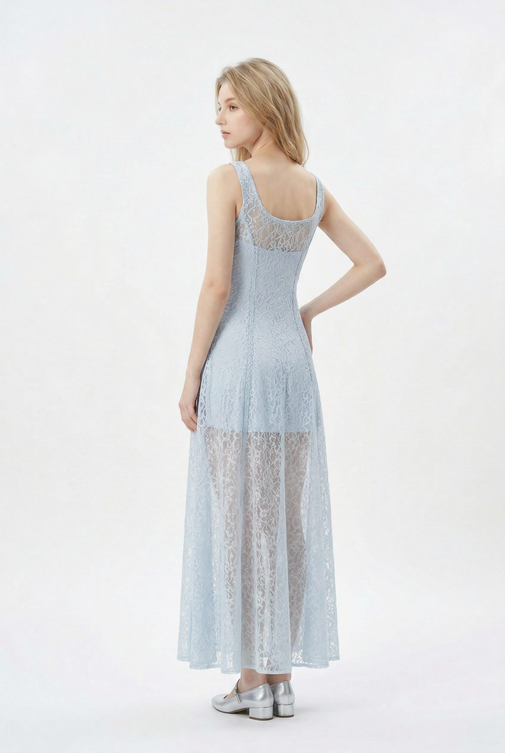 Ice Blue Lace Maxi Dress
