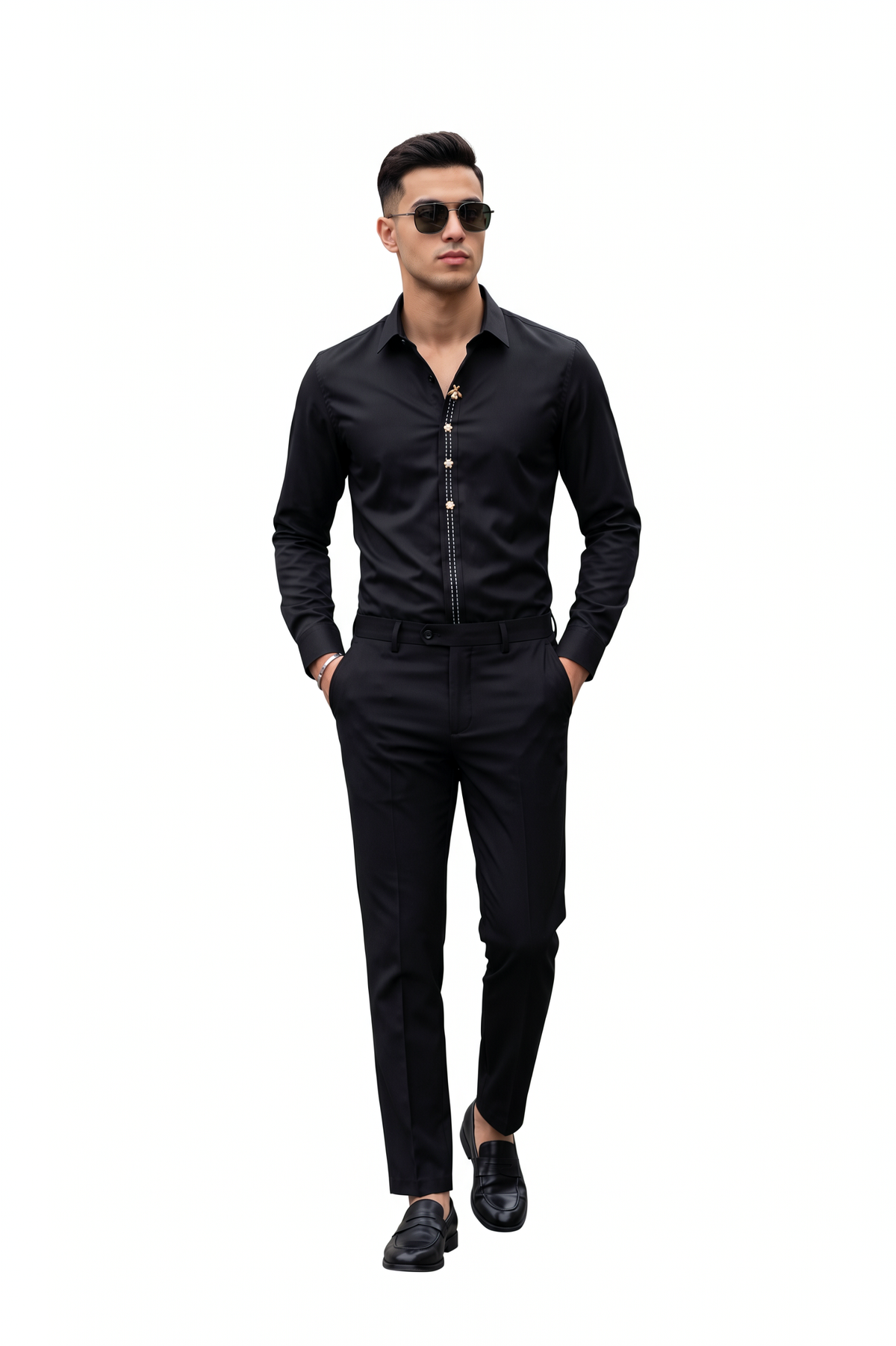Party Regular Fit Long Sleeve Black Shirt