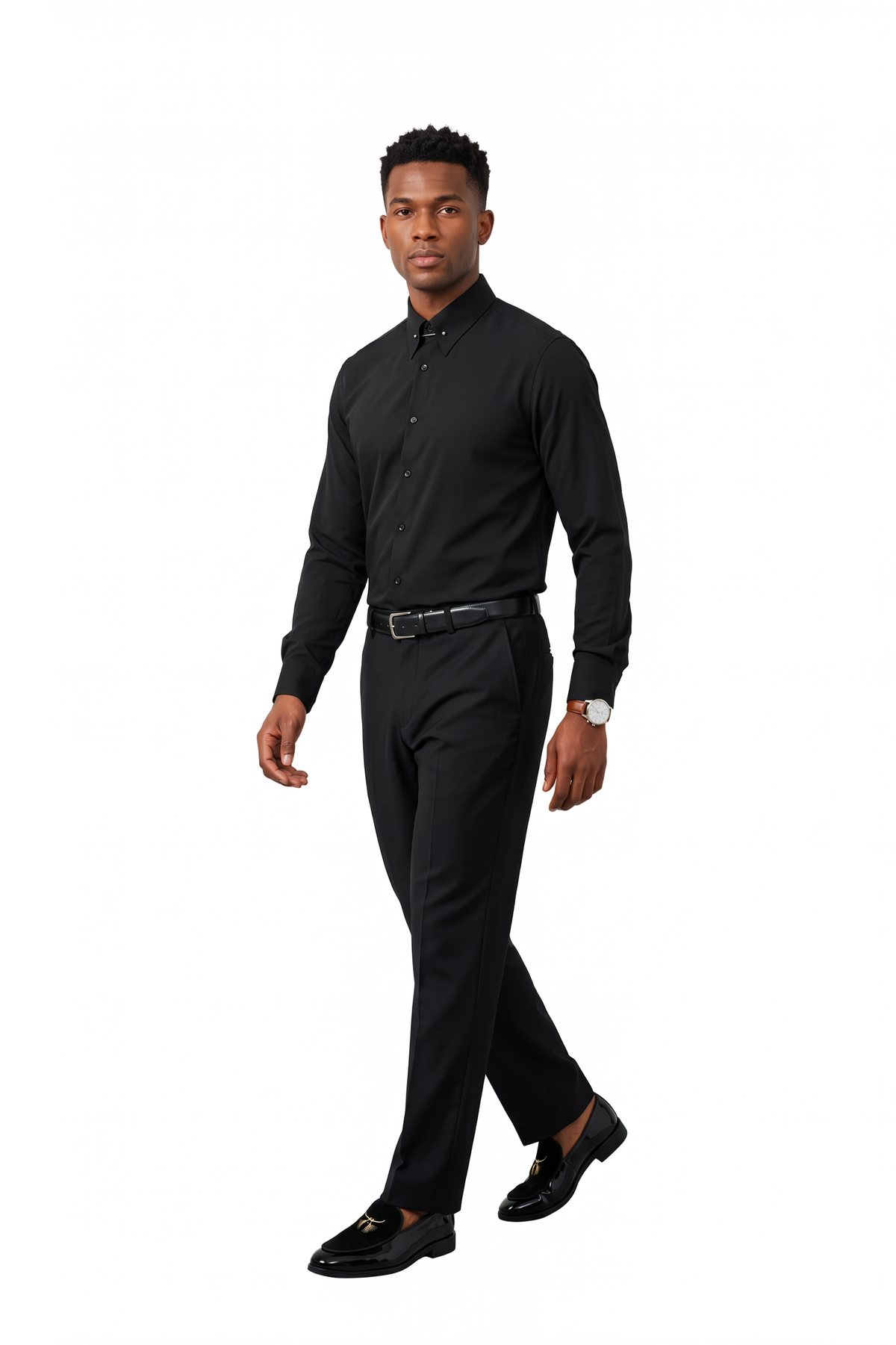Festive Regular Fit Long Sleeve Black Shirt