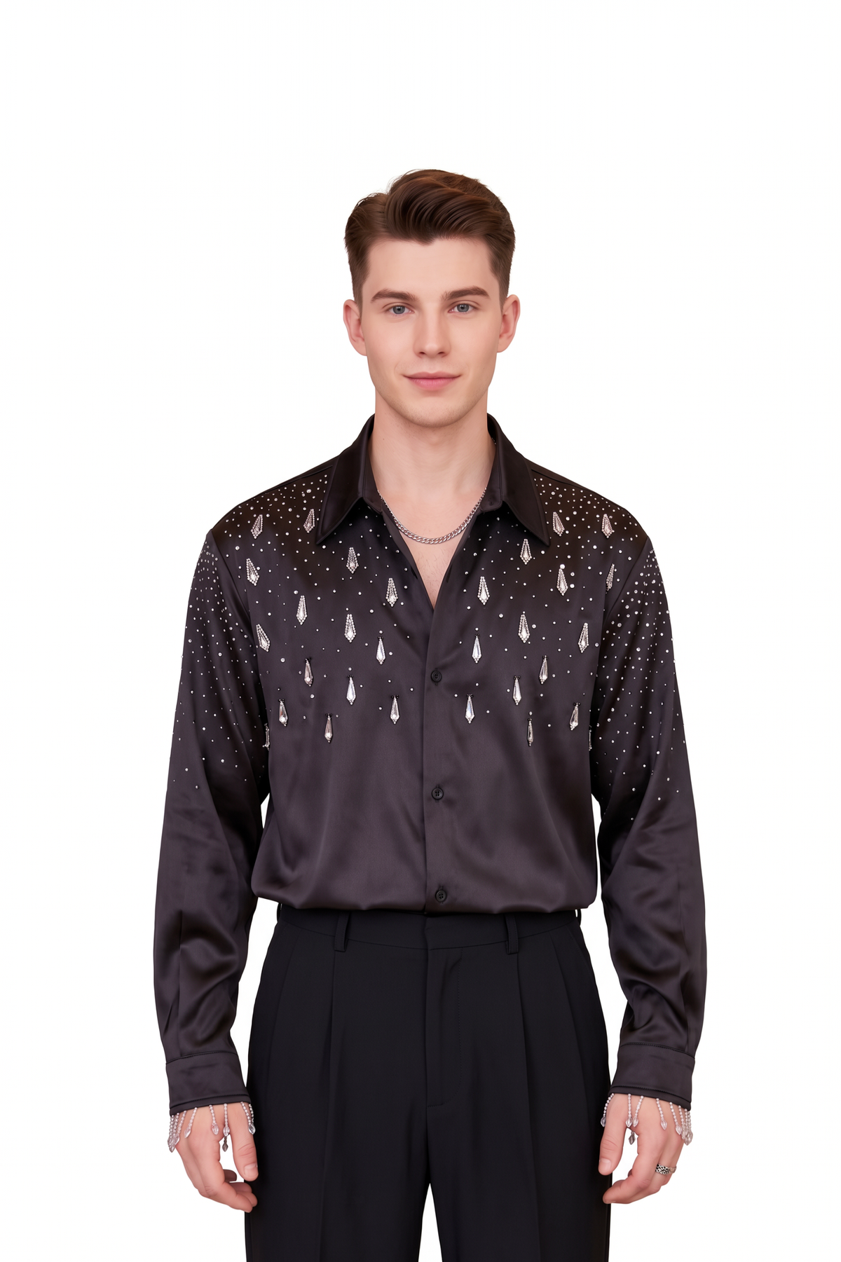 Festive Regular Fit Long Sleeve Black Shirt