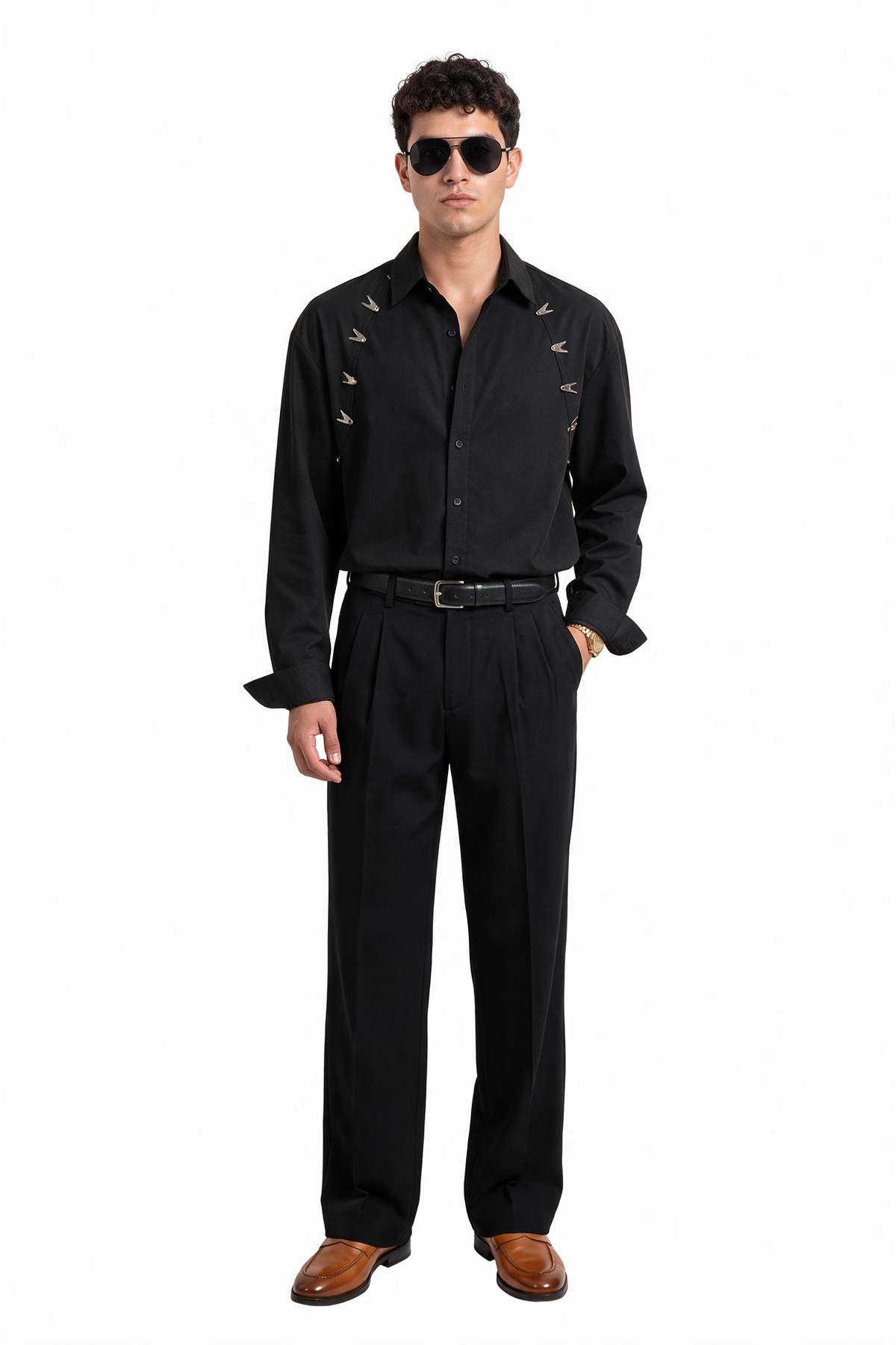 Dance Floor Regular Fit Long Sleeve Black Shirt