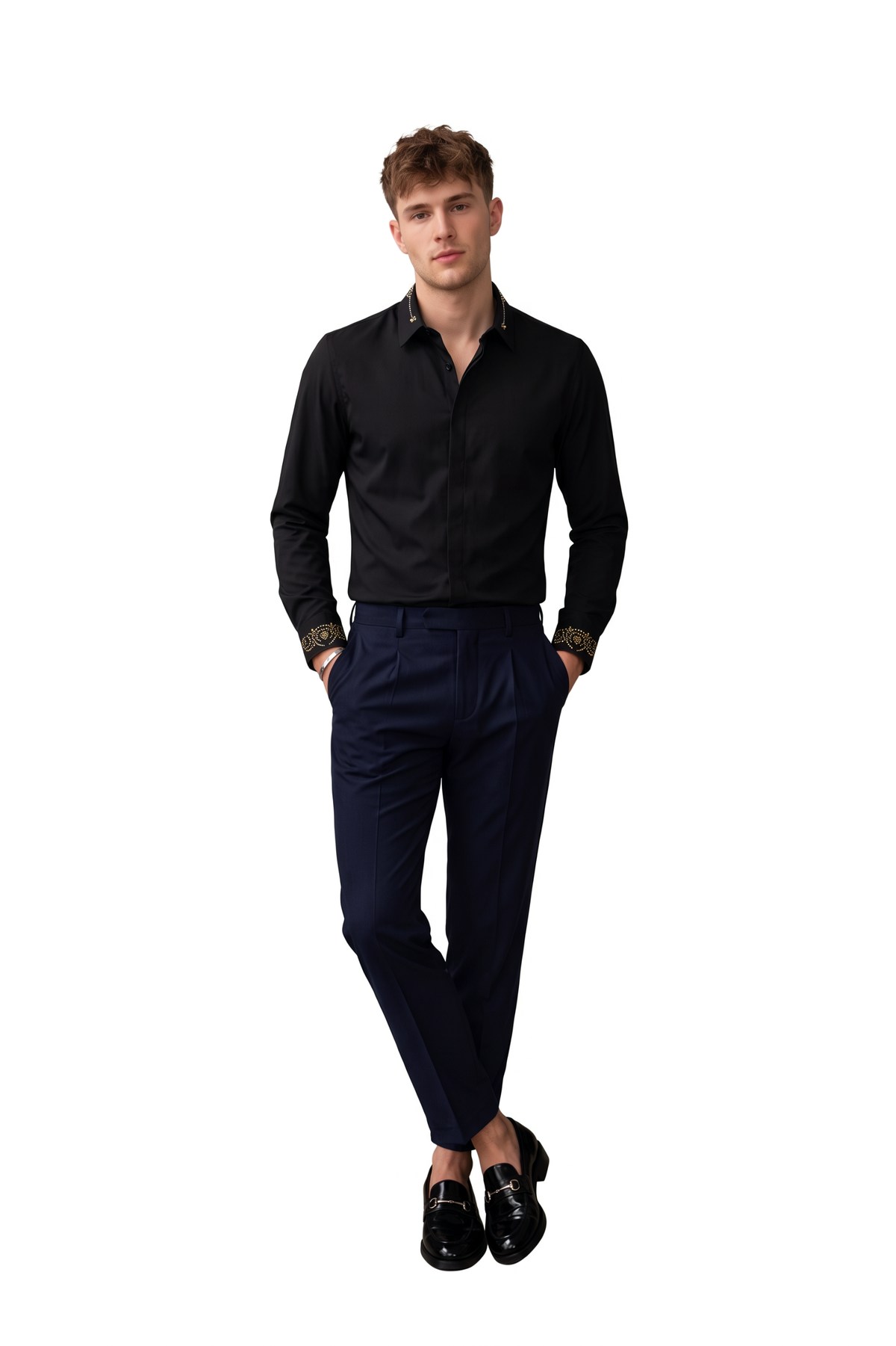 Festive Regular Fit Long Sleeve Black Shirt