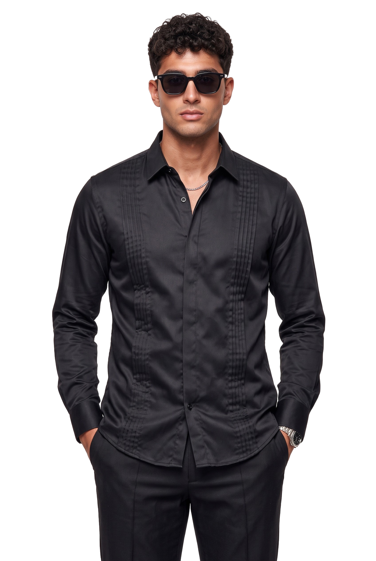 Dance Floor Regular Fit Long Sleeve Black Shirt