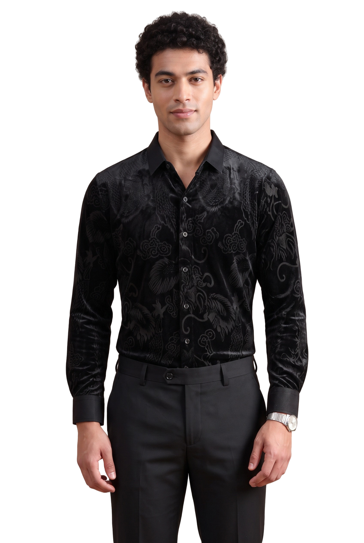 Cocktail Slim Fit Long Sleeve Black Shirt