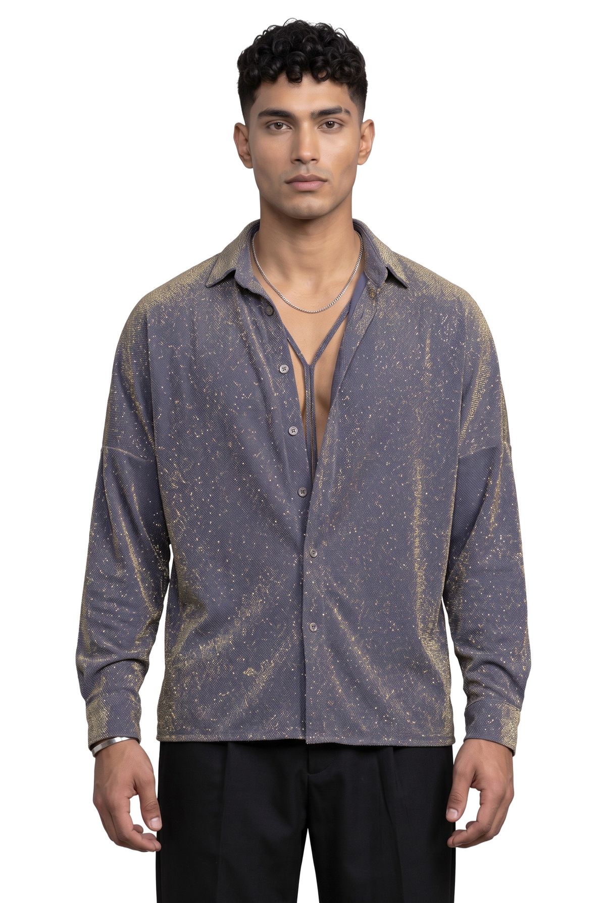 Festive Oversize Fit Blue Shirt