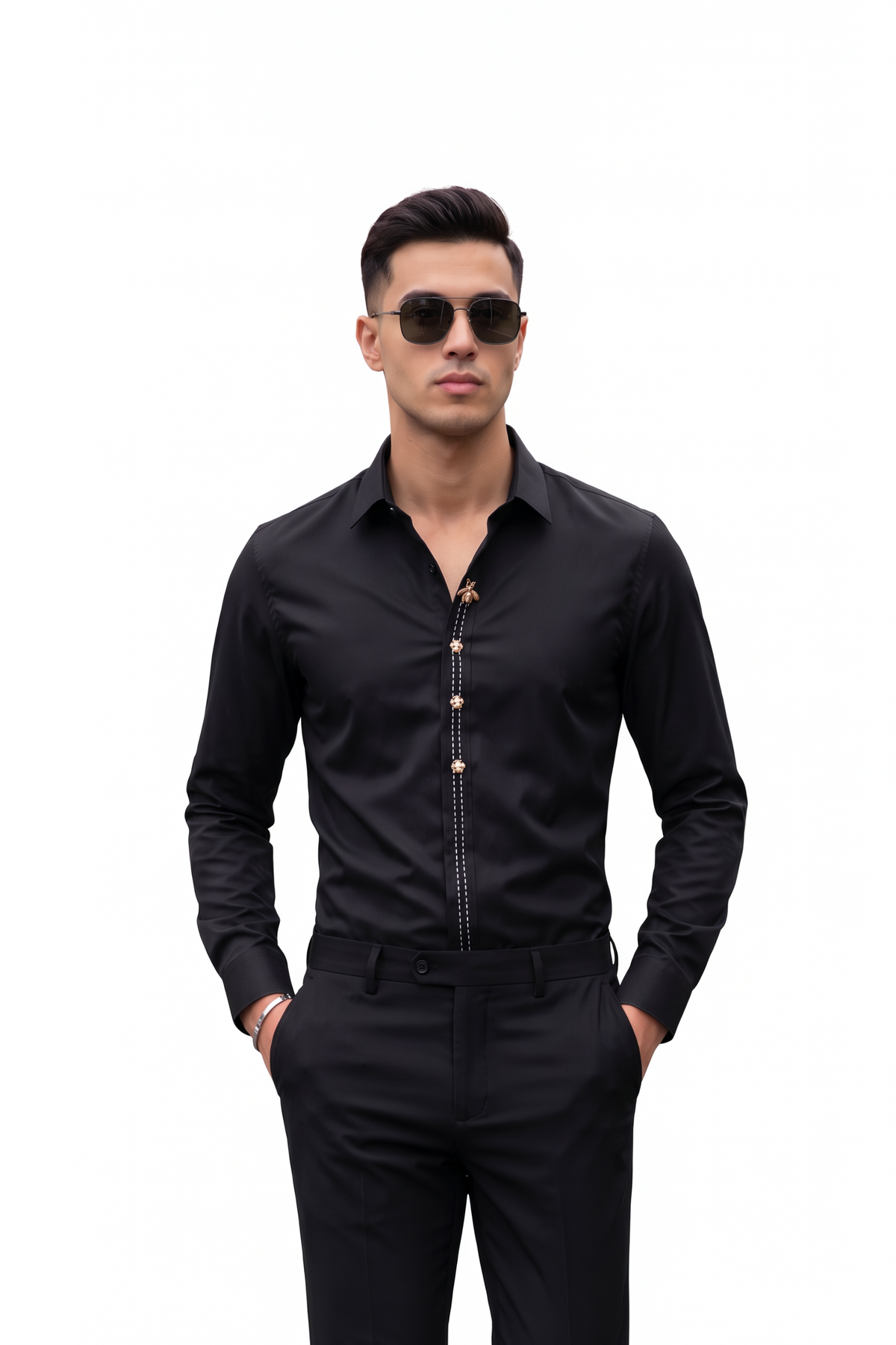 Party Regular Fit Long Sleeve Black Shirt