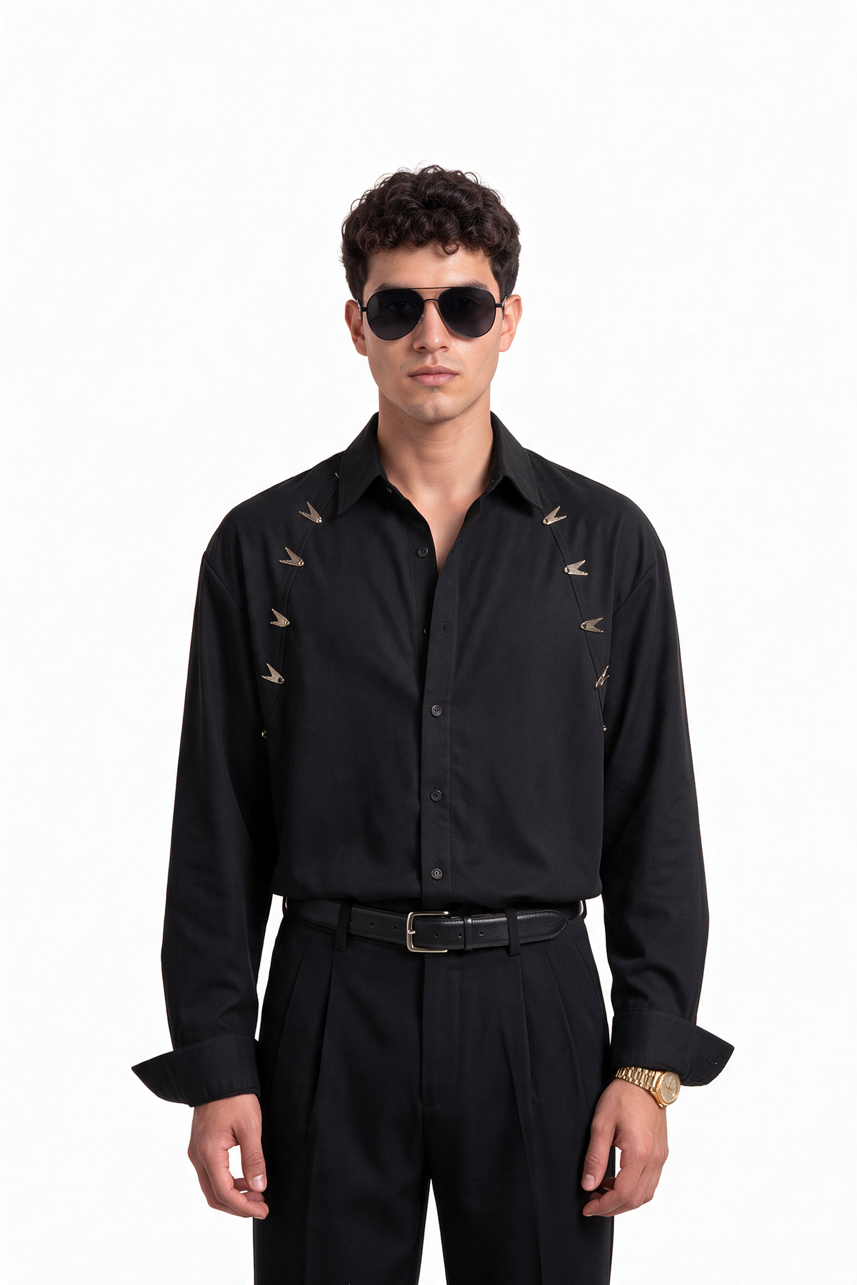 Dance Floor Regular Fit Long Sleeve Black Shirt