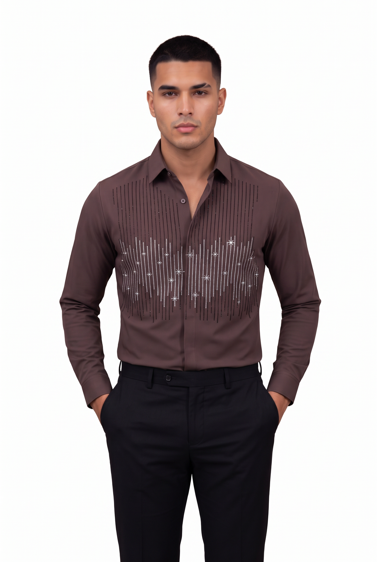 Celebration Regular Fit Long Sleeve Brown Shirt