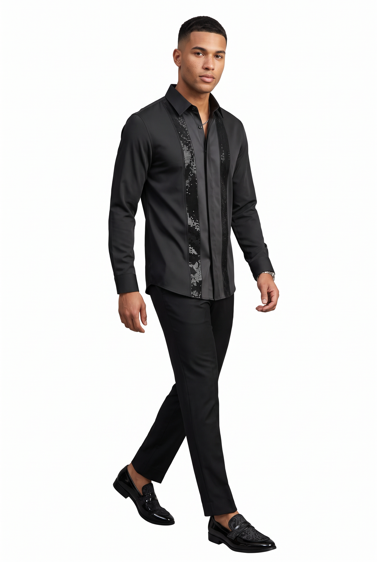 Party Regular Fit Long Sleeve Black Shirt