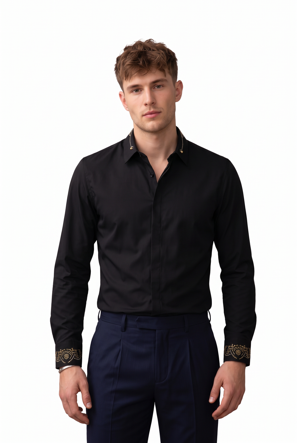 Festive Regular Fit Long Sleeve Black Shirt