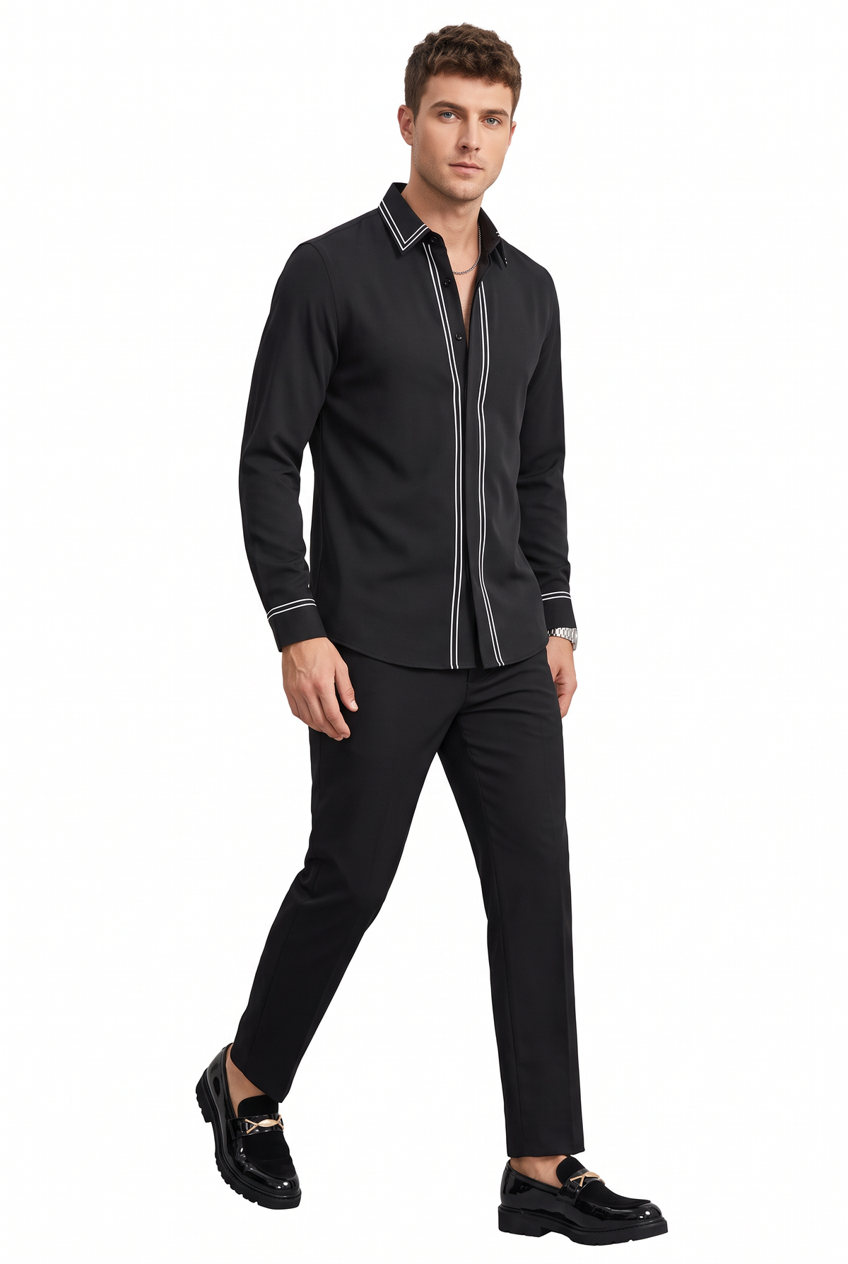 Party Regular Fit Long Sleeve Black Shirt