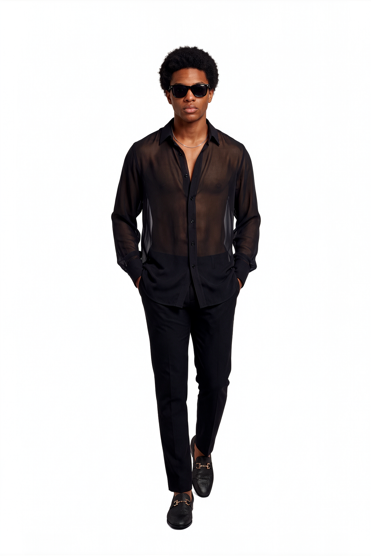 Festive Regular Fit Long Sleeve Black Shirt