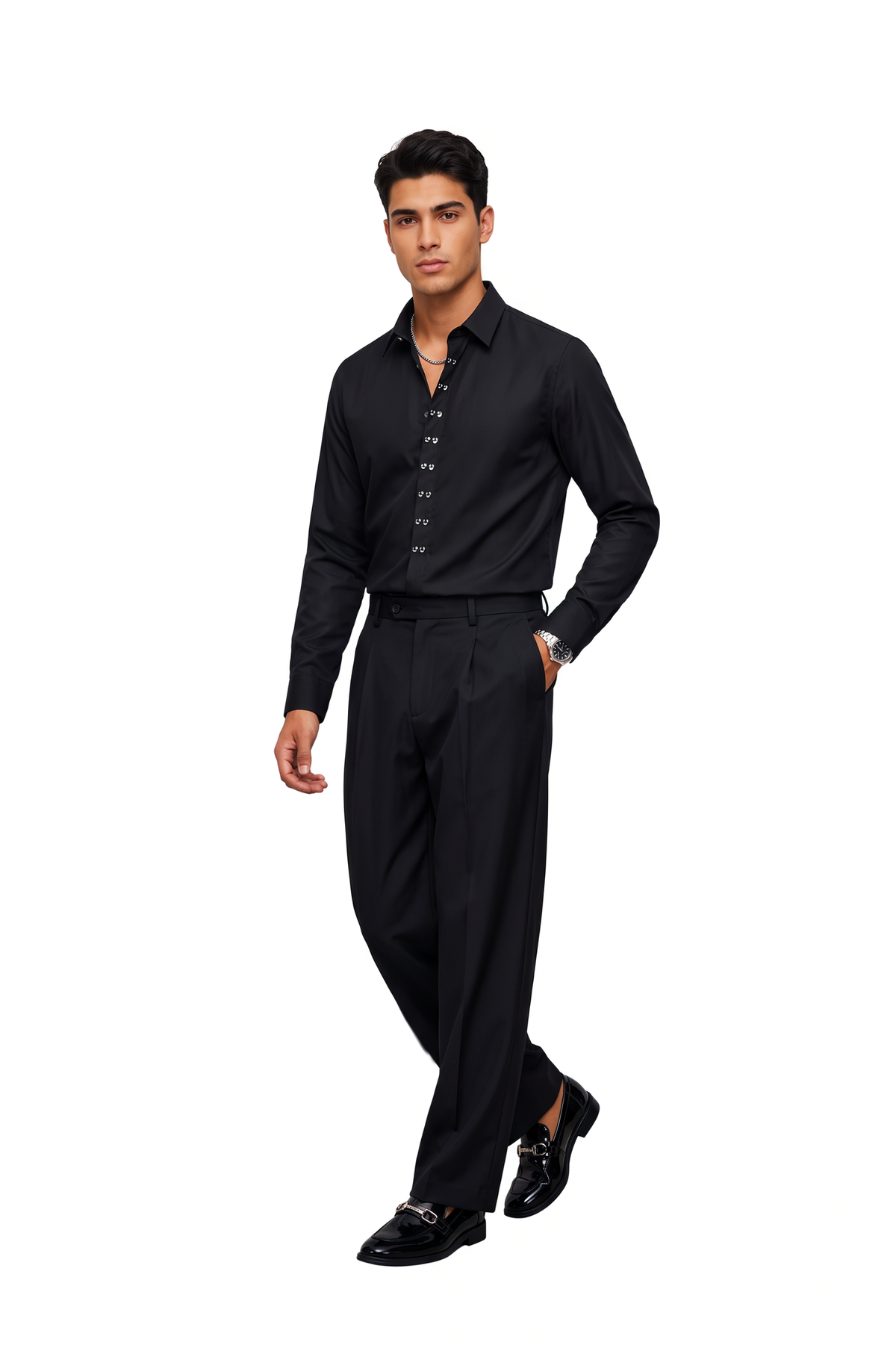 Club Night Regular Fit Long Sleeve Black Shirt