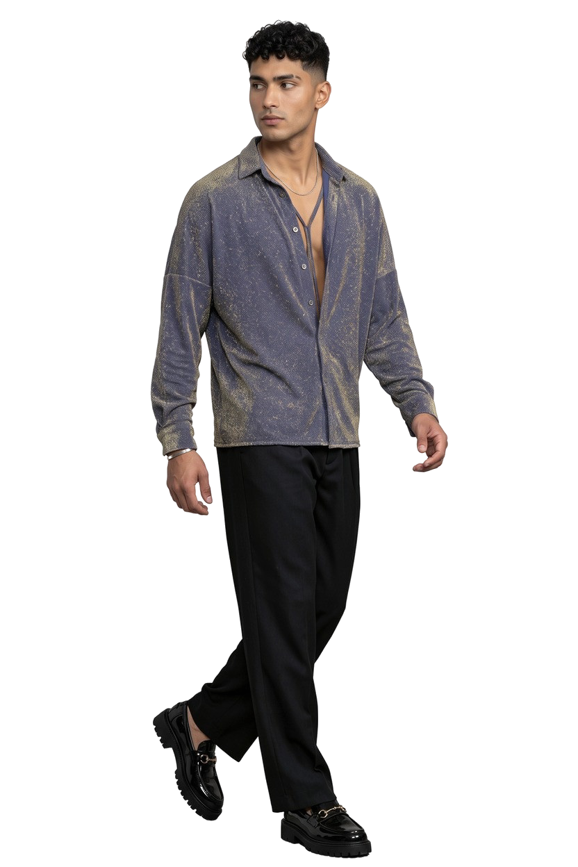 Festive Oversize Fit Blue Shirt
