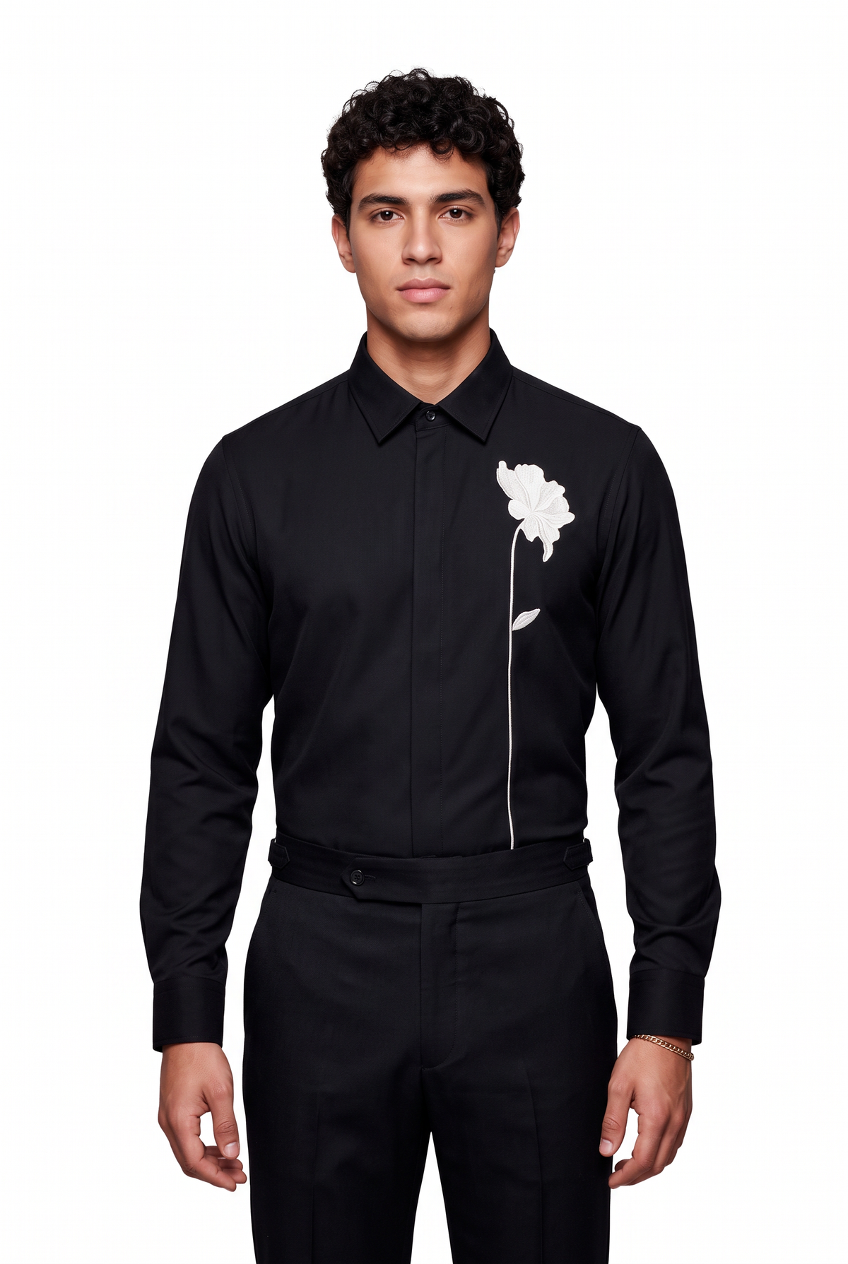 Festive Regular Fit Long Sleeve Black Shirt