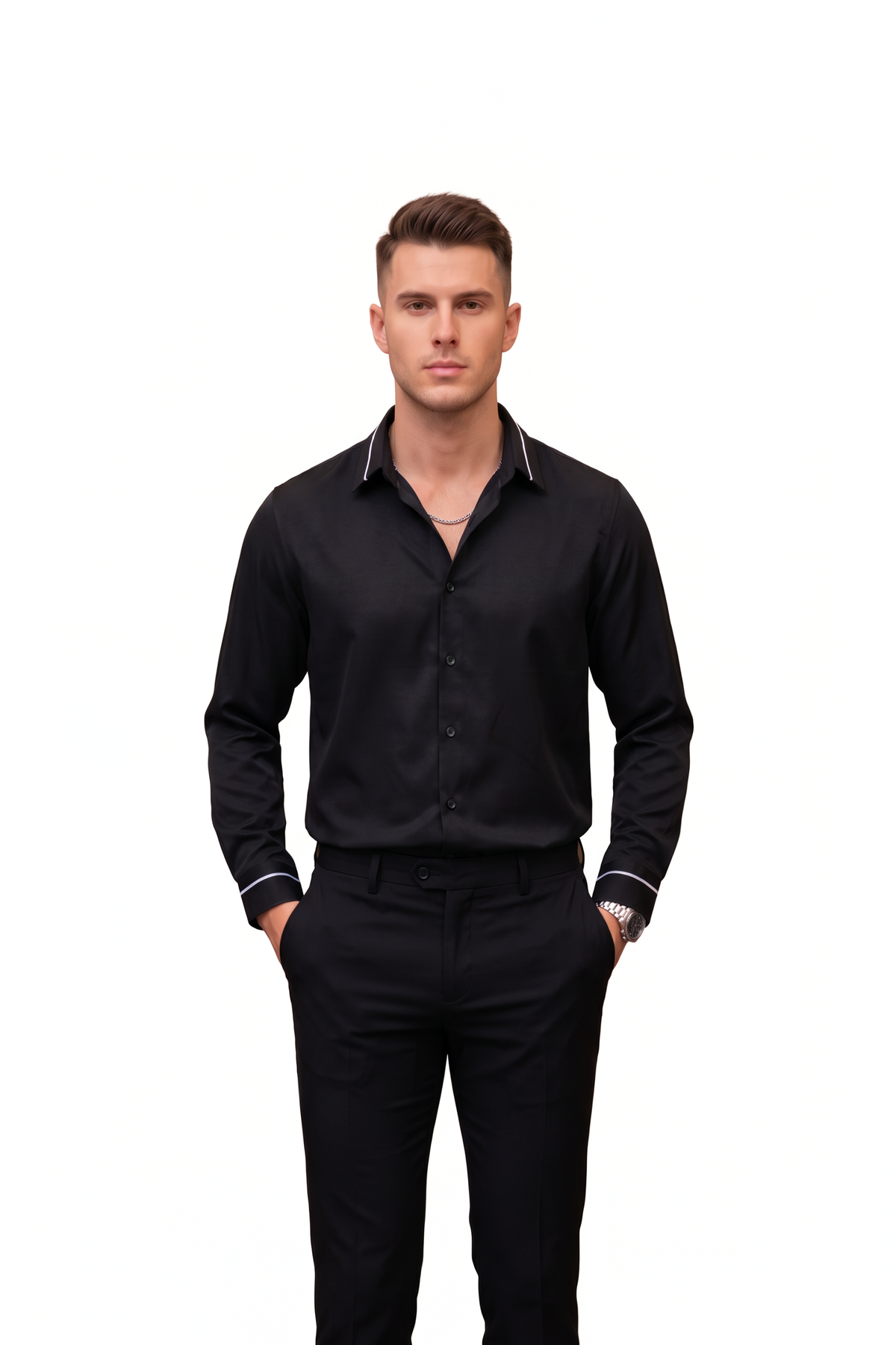 Party Regular Fit Long Sleeve Black Shirt