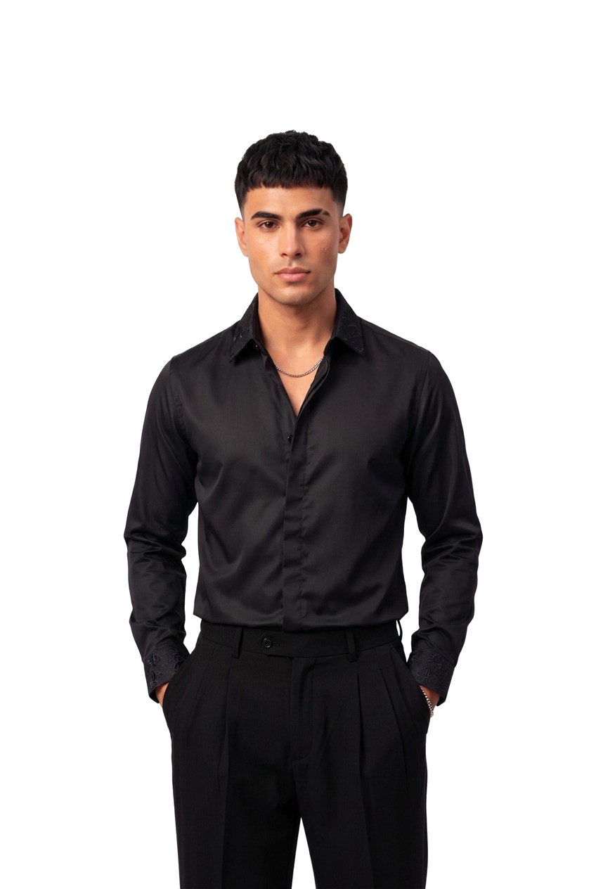 Dance Floor Regular Fit Long Sleeve Black Shirt
