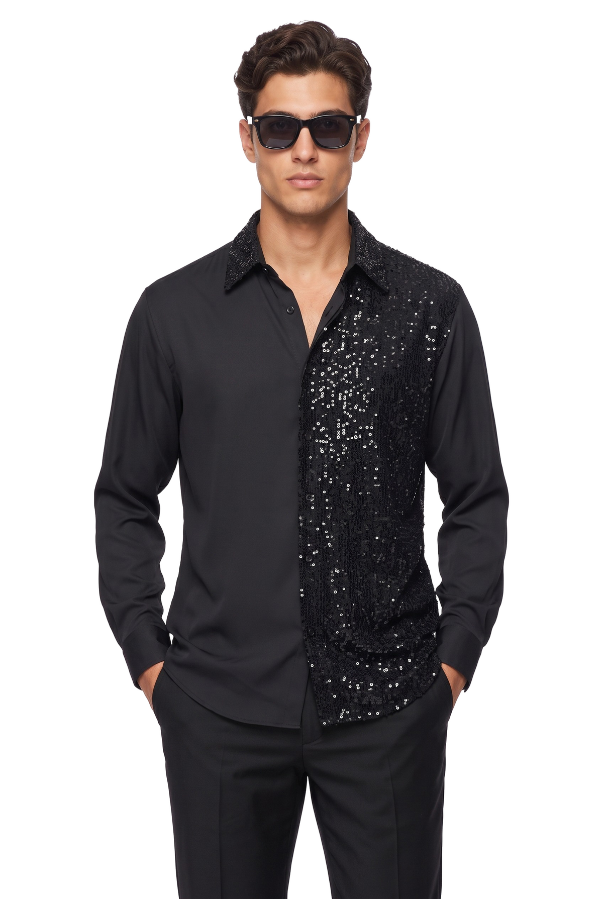 Party Regular Fit Long Sleeve Black Shirt
