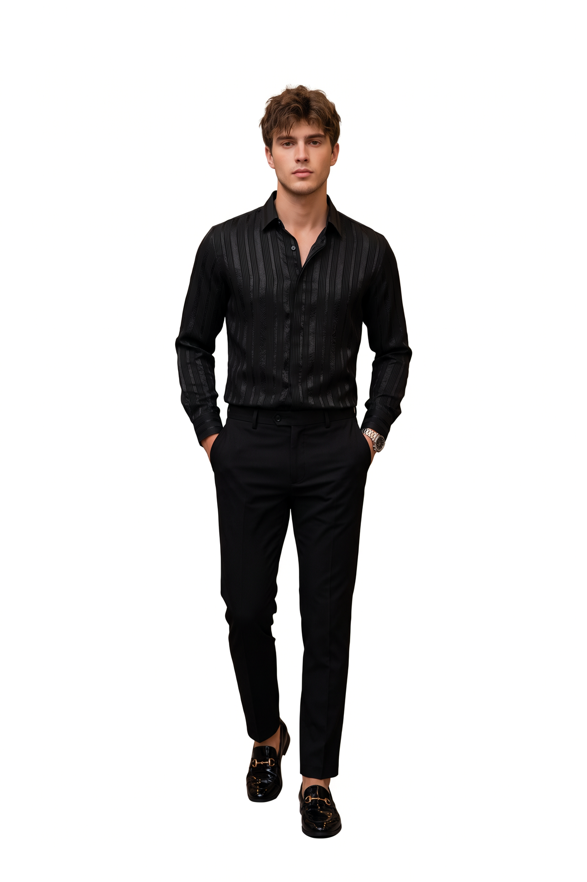 Party Regular Fit Long Sleeve Black Shirt