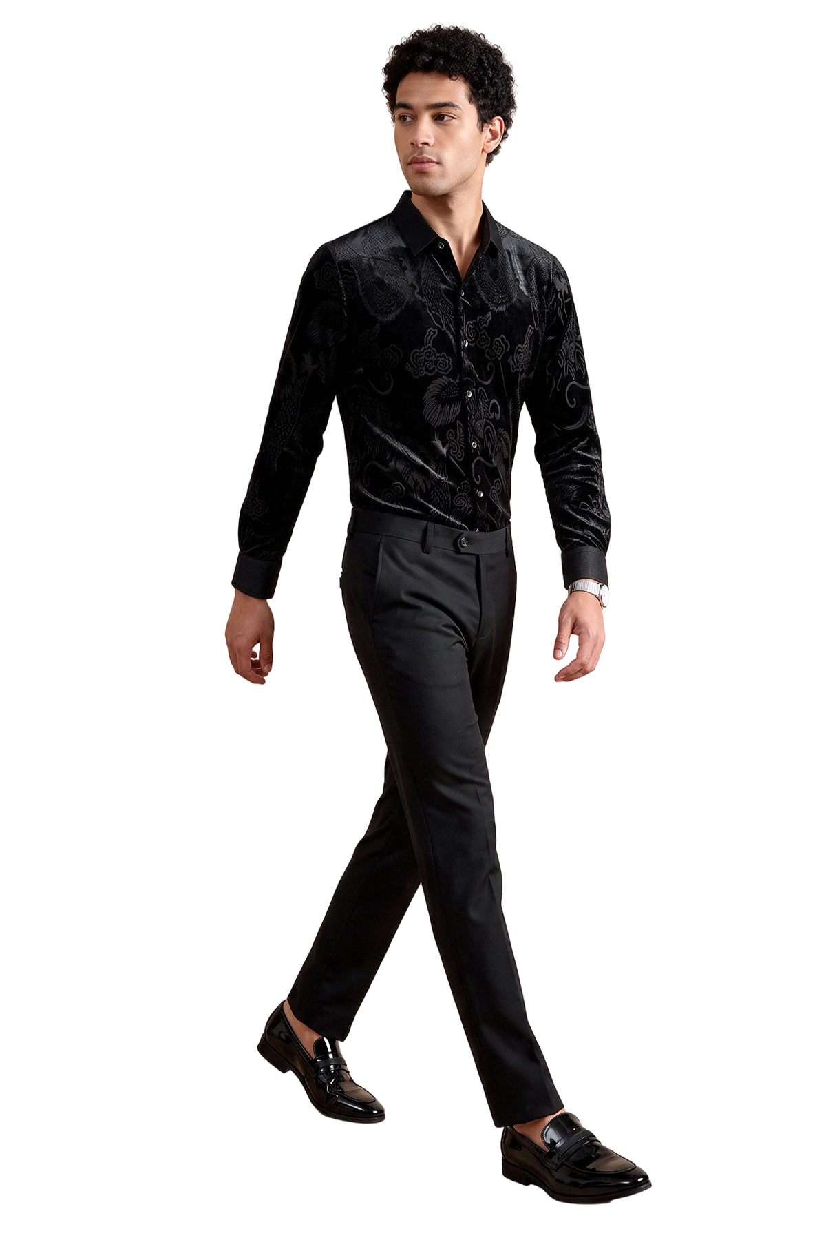 Cocktail Slim Fit Long Sleeve Black Shirt